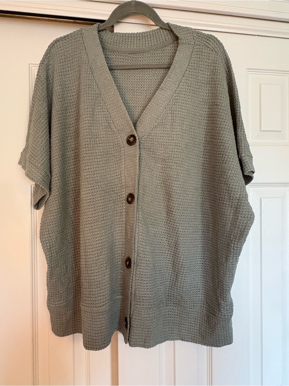 Women's Sage Green Waffle Knit Button Cardigan